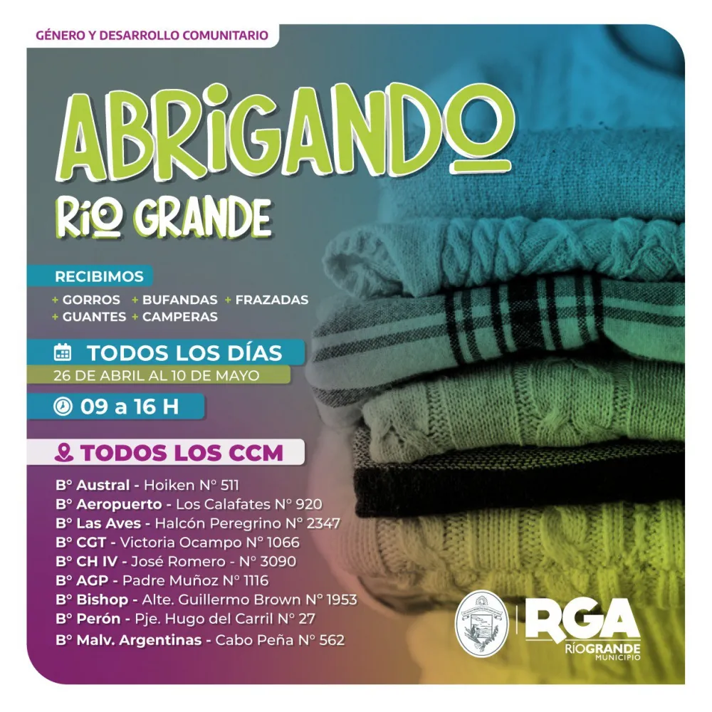 Este viernes comienza la colecta solidaria "Abrigando Río Grande"