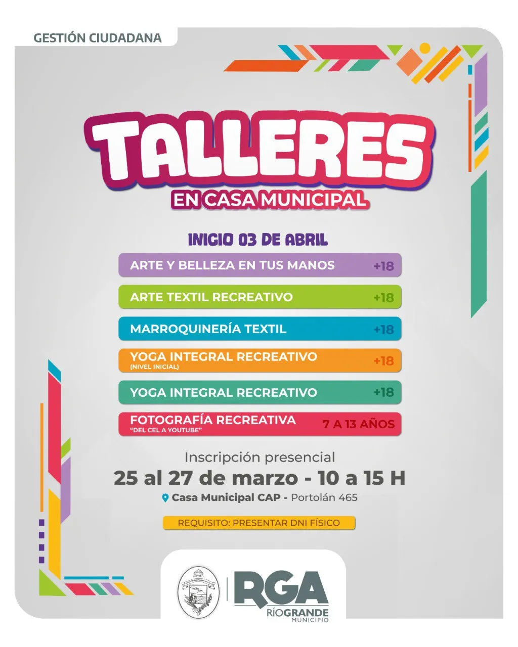Río Grande: Abren inscripciones para talleres en la Casa Municipal del CAP