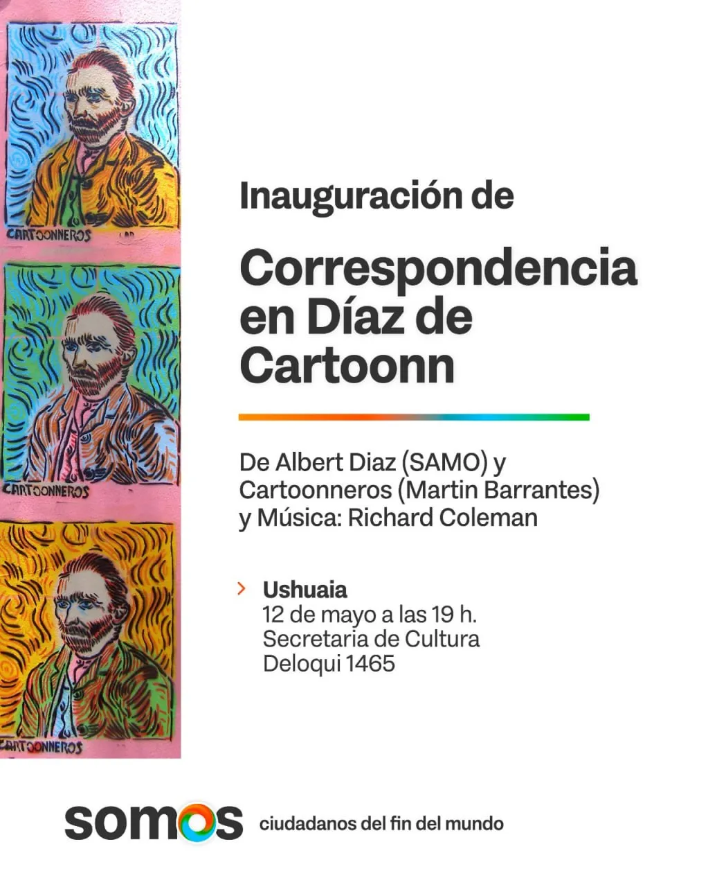 Cultura TDF: El artista Martin Barrantes visita la provincia en el marco de la inauguración de su obra "Correspondencia en Díaz de Cartoon"