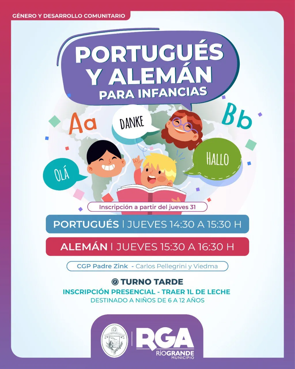 Río Grande: Abren inscripciones para cursos de portugués y alemán para las infancias