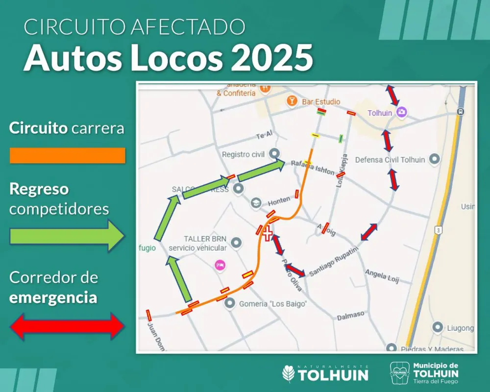 4° edición de "Autos Locos" en Tolhuin: disposición de calles y recorrido
